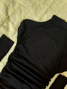 Chic Black Ruched Mini Dress