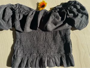 Black Off-Shoulder Puff Sleeve Top