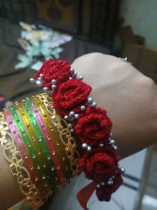 Red Floral Crochet Bracelet