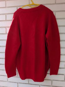 V-Neck Red Knitted Sweater