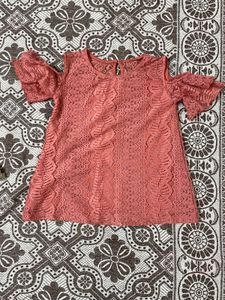 Coral Lace Cold Shoulder Top