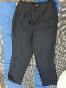 High Waisted Wide Leg Navy Trousers