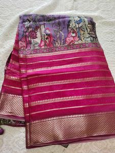 Vibrant Pink Saree with Traditional Art  Mysore vi