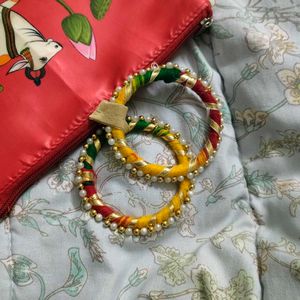 Handcrafted Cow &amp; Lotus Print Clutch Bag