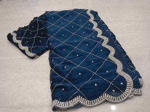 Elegant Navy Blue Embroidered Saree