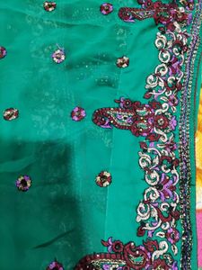 Elegant Green Embroidered Saree