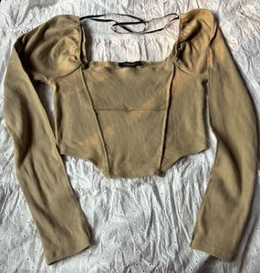 Trendy Corset Style Long Sleeve Top