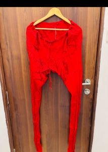 Red Kurta Set with Skirt and Dupatta