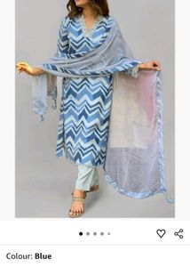 Blue Chevron Print Kurta Set