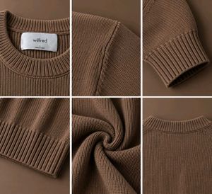 BROWN RIBBED CREW NECK SWEATER