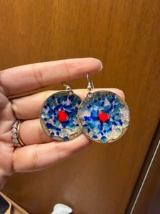 Boho Blue & Red Round Earrings