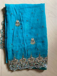 Stunning Blue Embroidered Saree