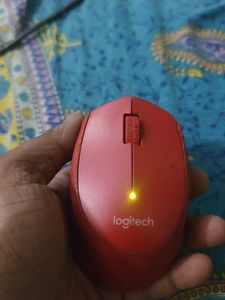 Red Logitech Computer Mouse
