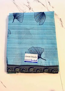 sky blue leaf print saree