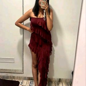 Burgundy Ruffled Party Dress