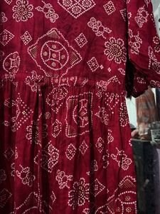 Maroon Bandhani Print Maxi Dress