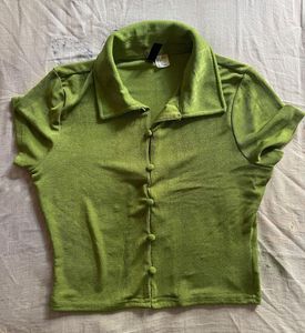 Green Button-Down Crop Top