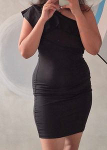 one shoulder ruffle black dress