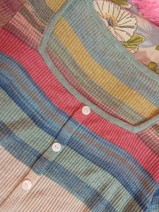 Striped Button-Up Knit Top