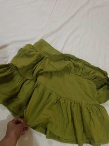 Olive Green Tiered Mini Skirt