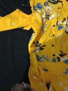 Yellow Floral Cold Shoulder Jumpsuit