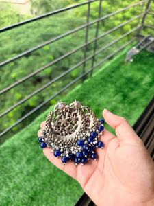 Designer Jhumka Earrings with Blue Beads