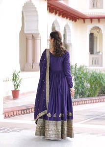 Elegant Purple &amp; Gold Ethnic Gown