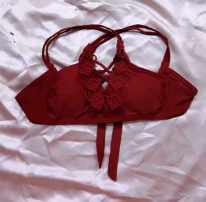 Red Macrame Bikini Top