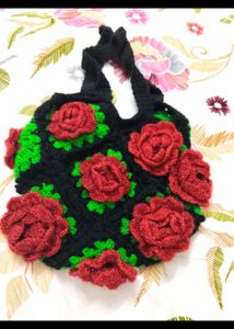 Handmade Crochet Rose Tote Bag