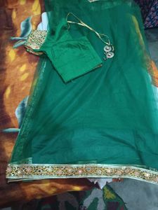Elegant party Green mirror Saree with  Blouse