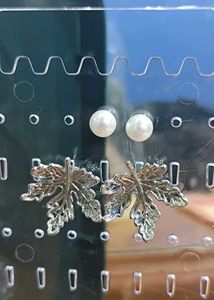 Pearl & Leaf Stud Earrings