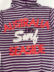 Purple &amp; grey striped hoodie tee (S)