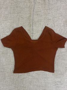 Brown Cropped Twist-Front Top