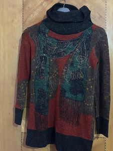 Vintage Style Embellished Turtleneck Sweater