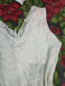White Lace Trimmed Tank Top