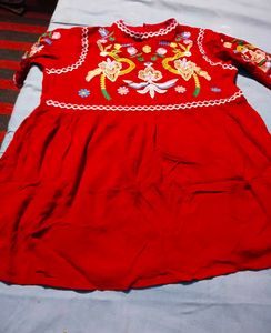 Red Embroidered Kurta