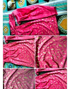 Vibrant Pink Leaf Print Dress &amp; Pants Set