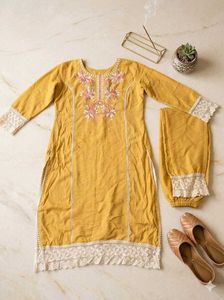 Yellow Embroidered Kurta Set with Pants