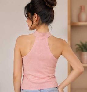 Peach Ribbed Cross-Neck Top 🎀