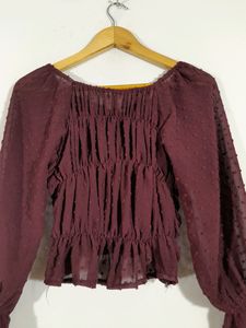 Dark Brown Western Full Sleeve Top(women's)
