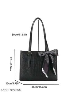 Chic Black Croc Tote Bag with Scarf Accent