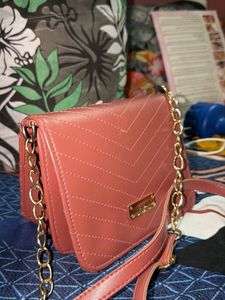 pink sling Bag with Gold Chain