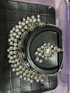 Exquisite CZ and Pearl Necklace Set