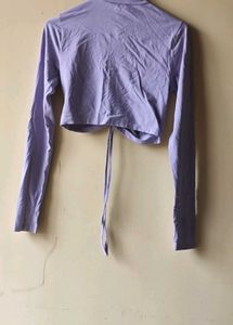 Lavender Ruched Mock Neck Crop Top 1