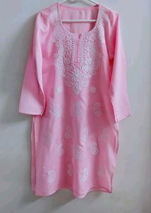 🌸 Pink Chikankari Kurta Set (Embroidered Payjama)