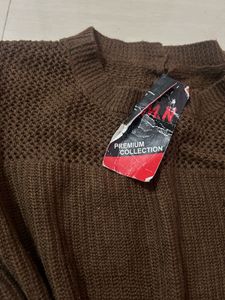 Brown Knit Short Sleeve Top