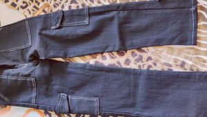 Dark Wash Denim Pants with White Stitching