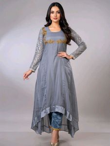 Elegant Grey Embroidered Kurta Set