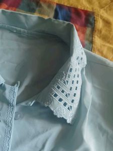 Light Blue Lace Trim Blouse