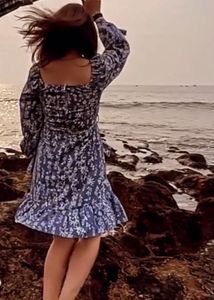 Blue Floral Print Midi Dress